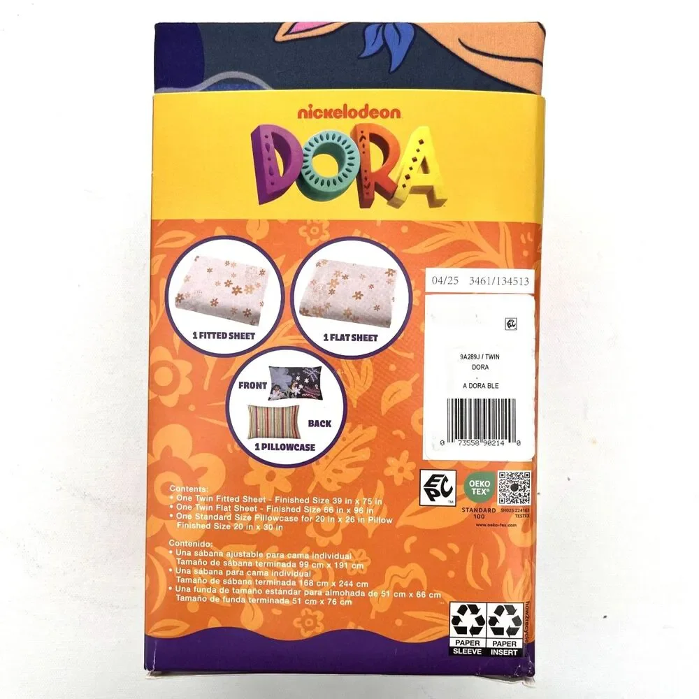 Dora the‎ Explorer Kids 3 Piece Pink Orange Floral Sheet Set, Twin Size NWT